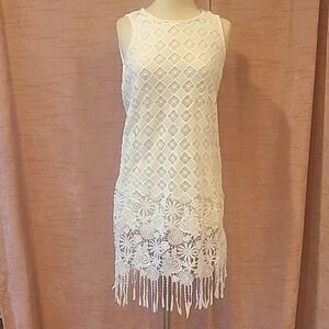 Pop Pearl white crochet sleeveless girls dress w/ back zipper szS